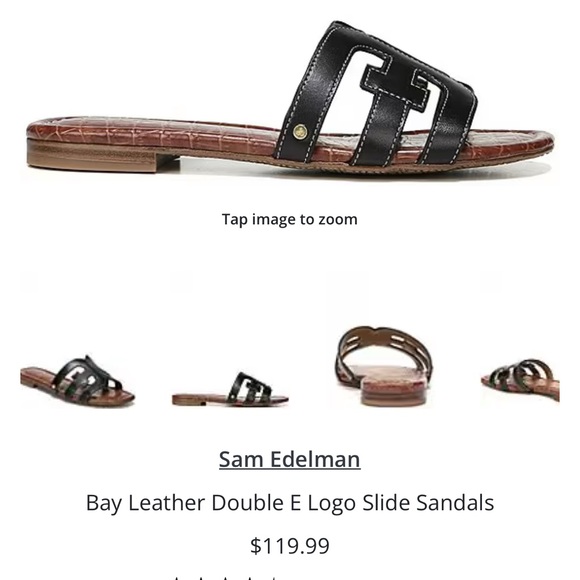 Sam Edelman Black Textured Leather Slip-On Sandals - Picture 10 of 16